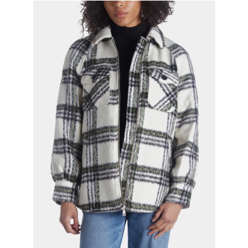 Avec Les Filles Plaid Zipper Shacket Jacket XS Women's Oversized